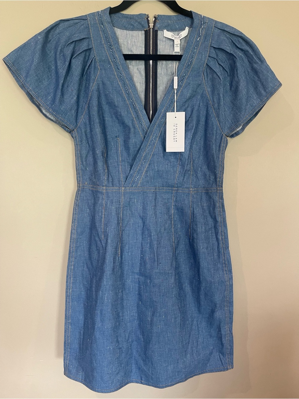 10 Crosby Derek Lam Light Blue Denim Wrap Mini Dress
